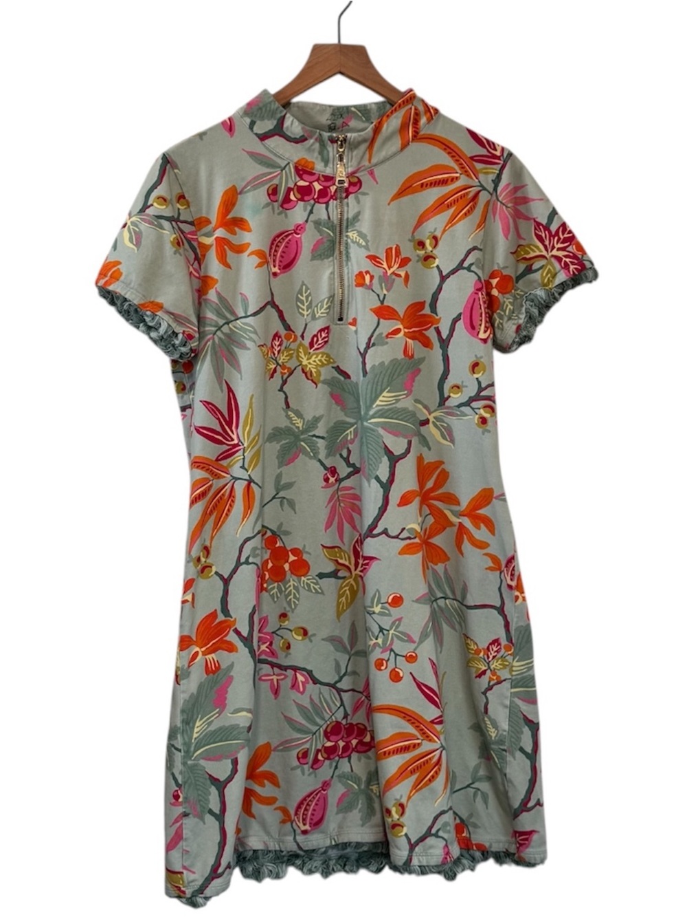 FLAWED Serena Short Sleeve Fringe Dress in Richmond Hill Sea Foam